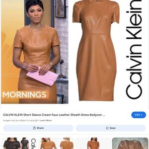 Calvin Klein Women's Cream Faux Leather Bodycon Dress